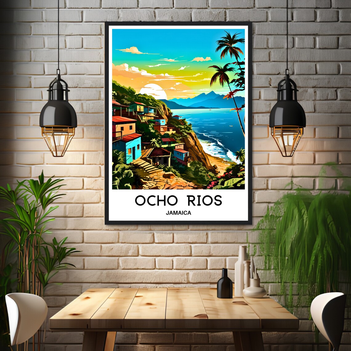 Ocho Rios Jamaica Vintage Travel Sunset Coast Town Scene Poster - Image 3