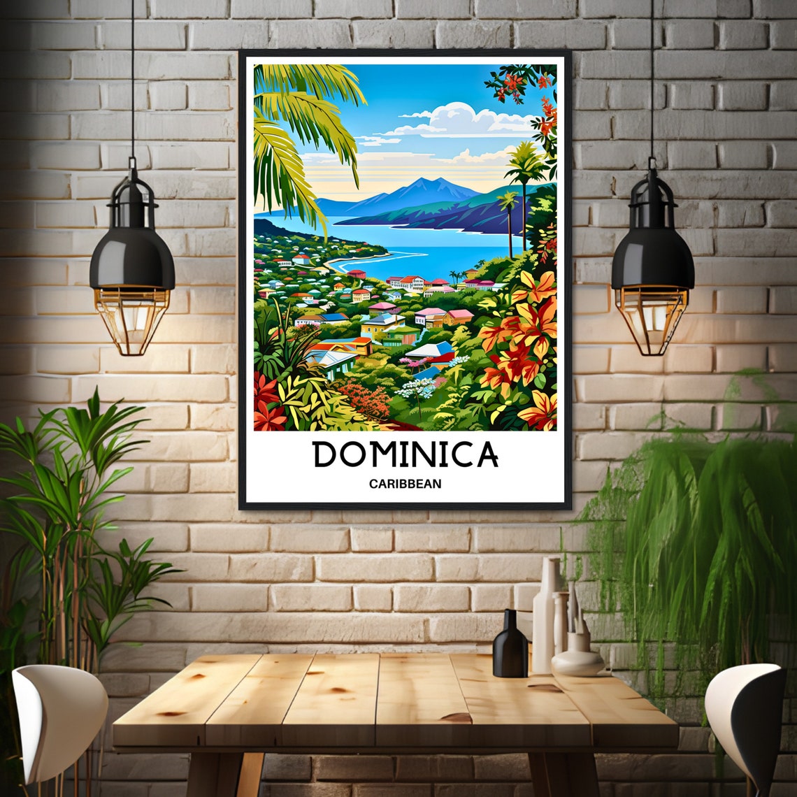 Dominica Caribbean Island Bay and Lush Green Hills Travel Poster - Image 3