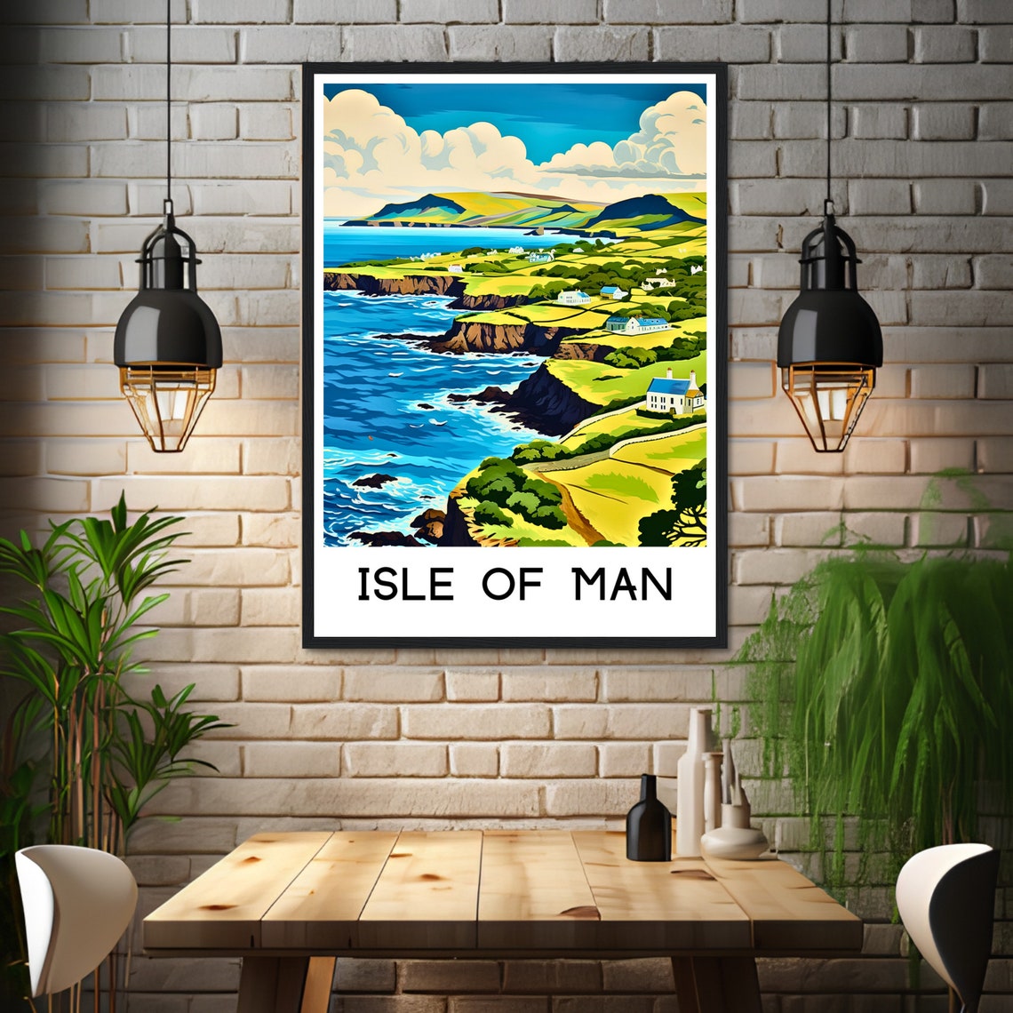 Isle of Man Coastal Cliffs Green Cottages Sea View Travel Poster - Image 3
