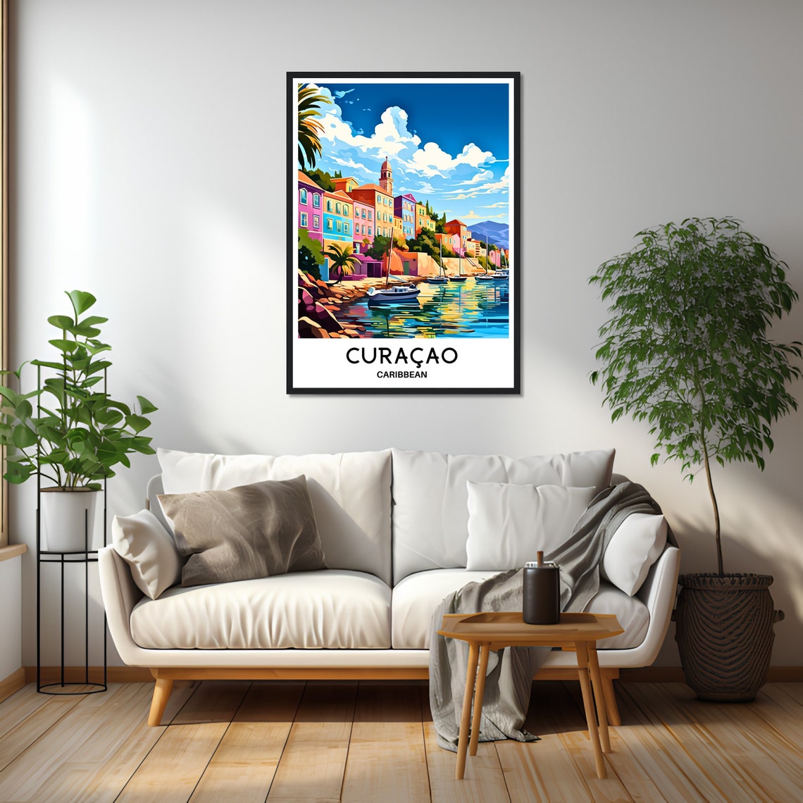 Curacao Caribbean Harbor Colorful Travel Illustration Poster - Image 2