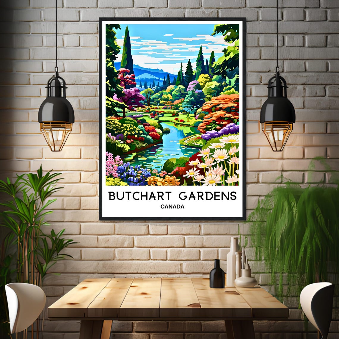 Butchart Gardens Canada Vibrant Flower Beds Beside Pond View Poster - Image 3