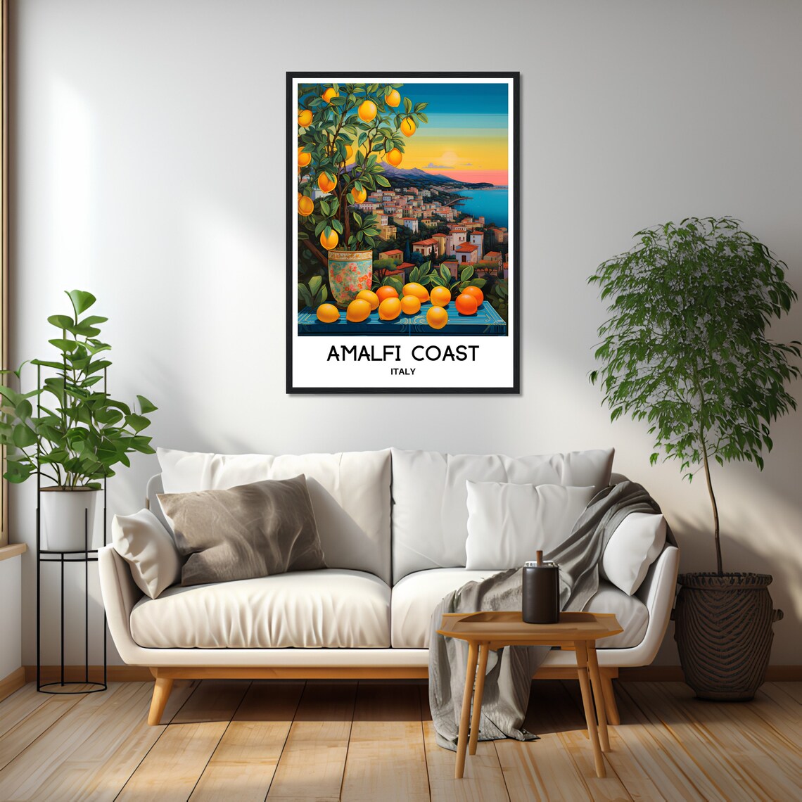 Amalfi Coast Italy Lemon Trees Over Sunset Seaside Town Travel Poster - Image 2
