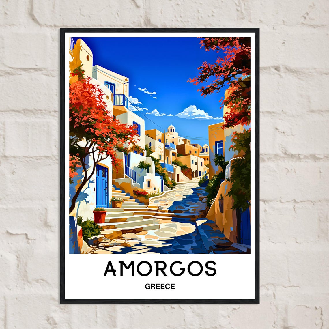 Amorgos Greece Island Street Bougainvillea Vintage Travel Poster - Image 2