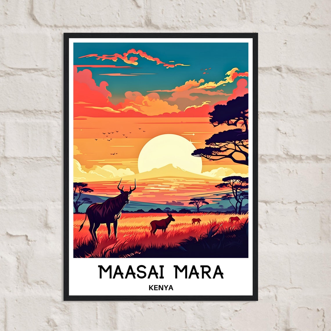 Maasai Mara Kenya Safari Sunset With Antelopes Travel Poster - Image 3