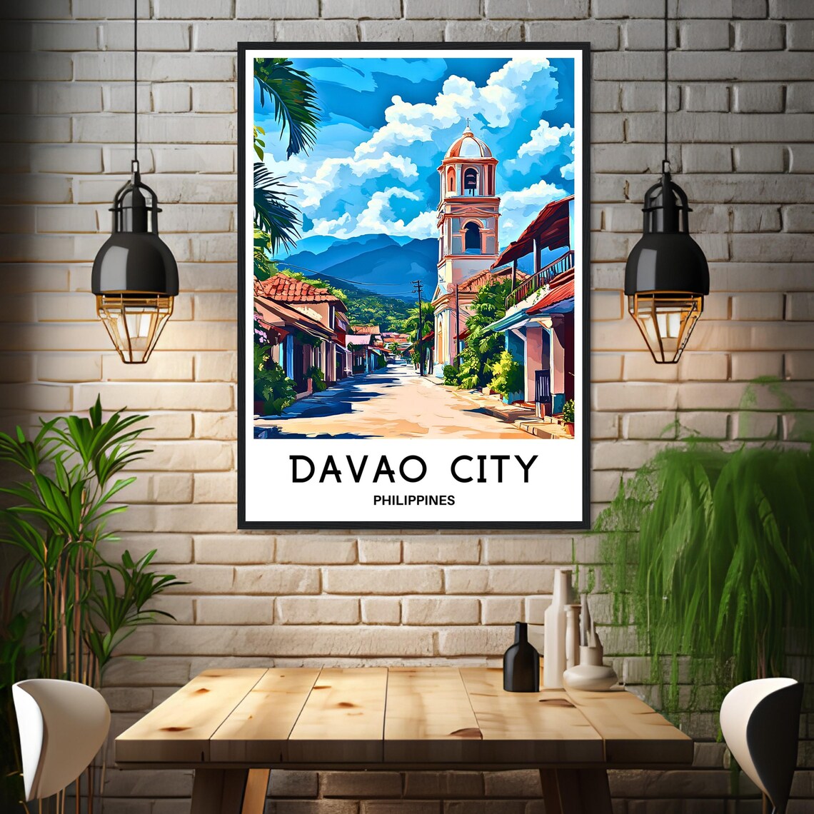 Davao City Philippines Colonial Street Church Tower Travel Poster - Image 3