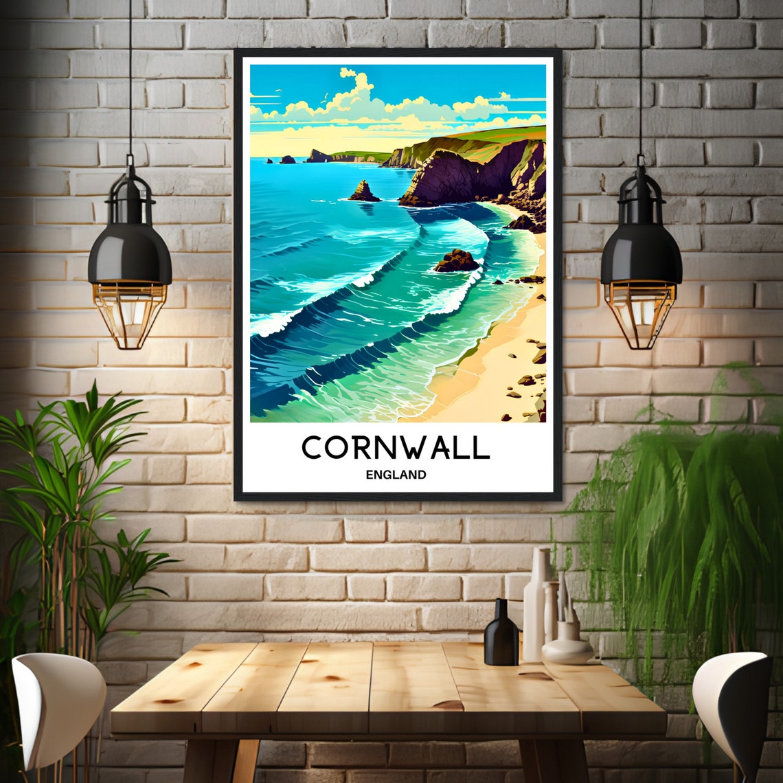 Cornwall England Turquoise Waves Sandy Beach Surf Coast Travel Poster - Image 2