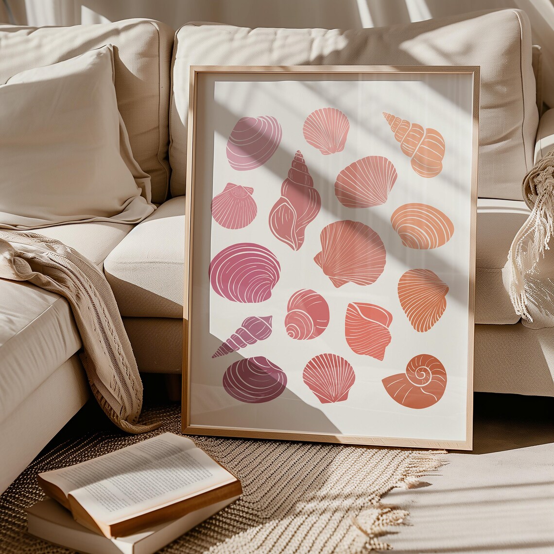 Pink Seashell Art Print, Coastal Cowgirl Decor