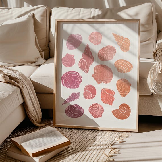 Pink Seashell Art Print, Coastal Cowgirl Decor