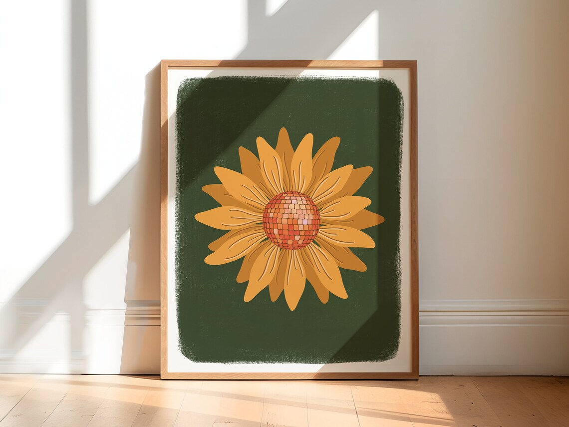 Disco Ball Sunflower Art Print, Flower Market
