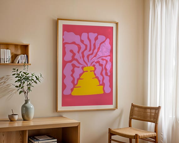 Abstract Pink And Yellow Wall Art Modern Organic Shapes Poster Vibrant Retro Flower Print Colorful Dopamine Decor Aesthetic Nature Gift