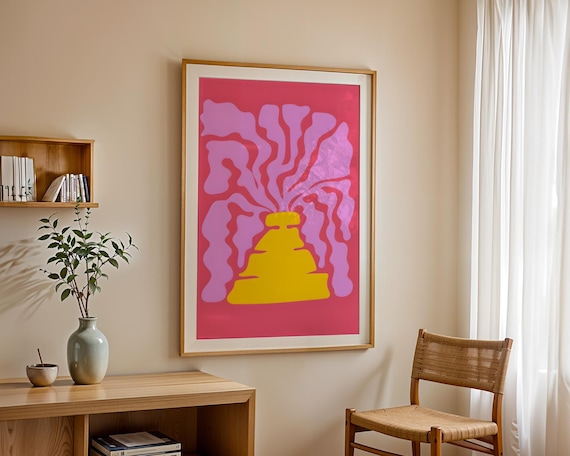 Bright Pink Yellow Colorful Abstract Organic Shapes Art Print