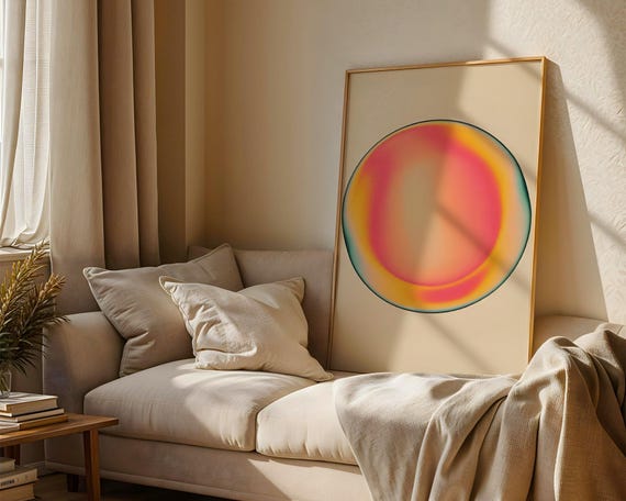 Gradient Aura Art Print Abstract Orb Wall Pink And Yellow Spiritual Poster Modern Minimalist Grainy Trendy Dopamine Decor