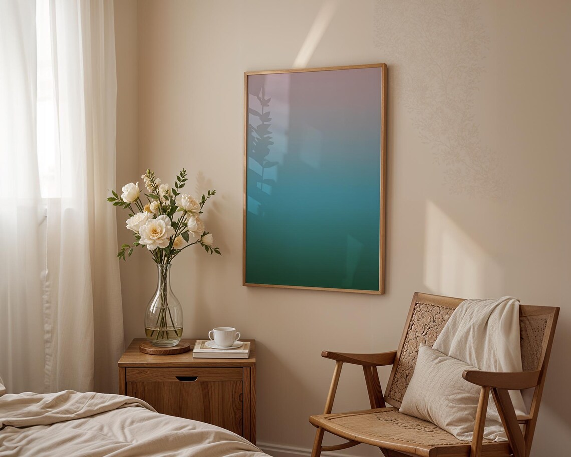 Retro Blue Green Gradient Aura Twilight Minimalist Abstract Wall Poster