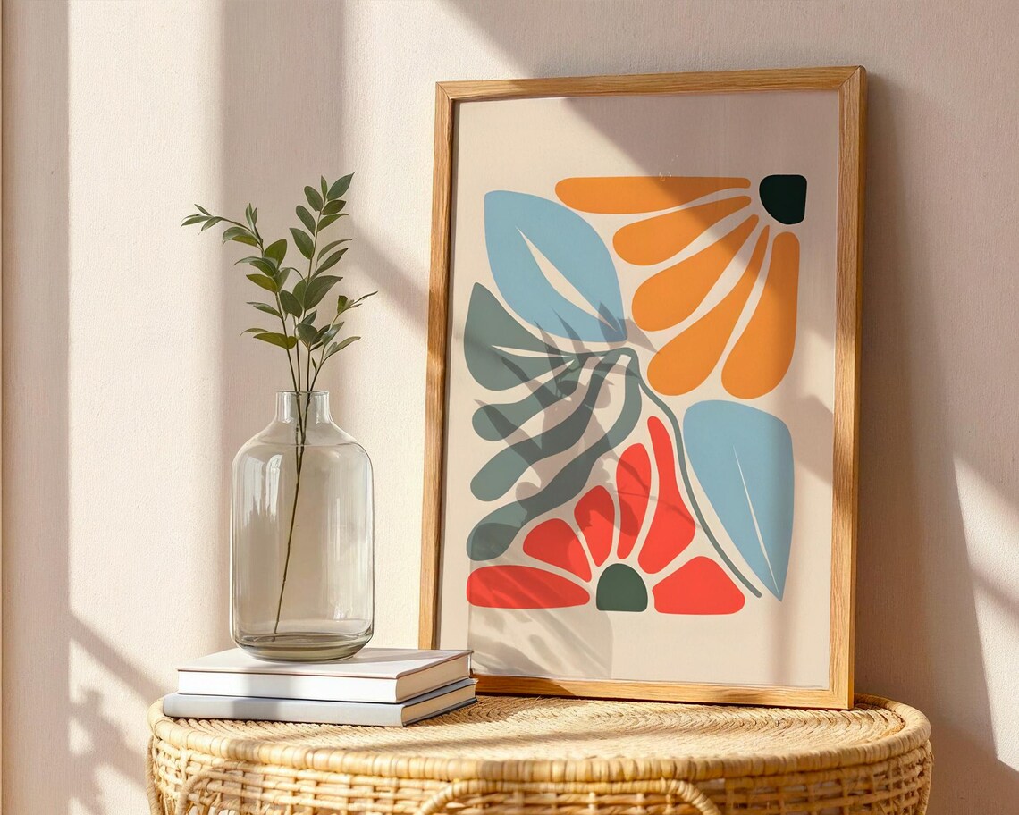 Modern Abstract Floral Poster, Mid-Century Boho Gift
