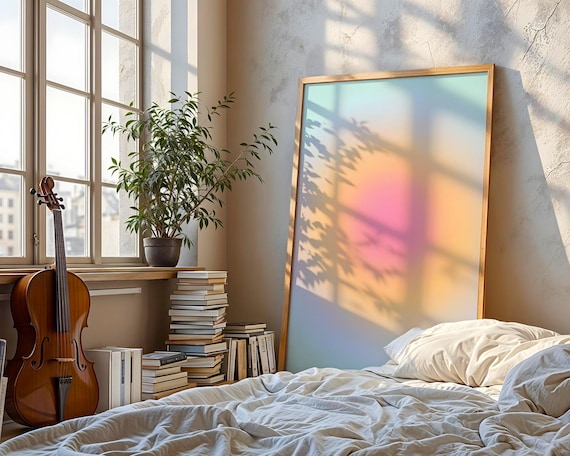 Pastel Aura Art Print Soft Pink And Yellow Gradient Poster Ethereal Sunburst Wall Minimalist Zen Decor Trendy Cotton Candy Aesthetic