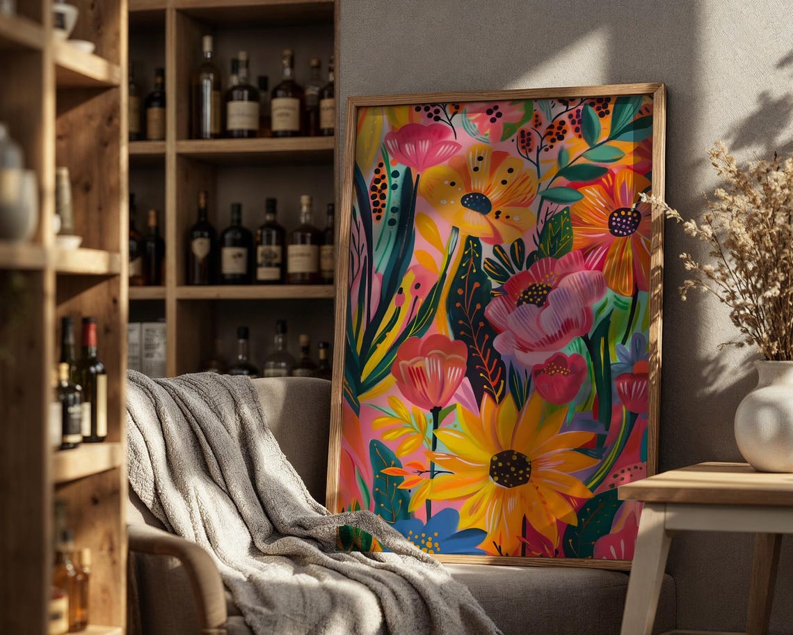 Vibrant Maximalist Wildflower Colorful Bold Floral Garden Art Poster