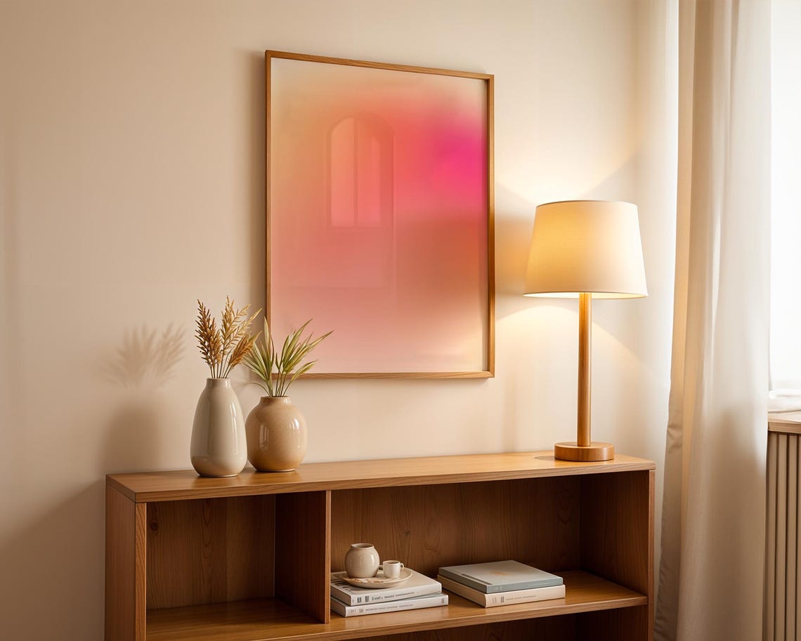 Soft Pink Yellow Aura Gradient Abstract Sunset Glow Energy Poster
