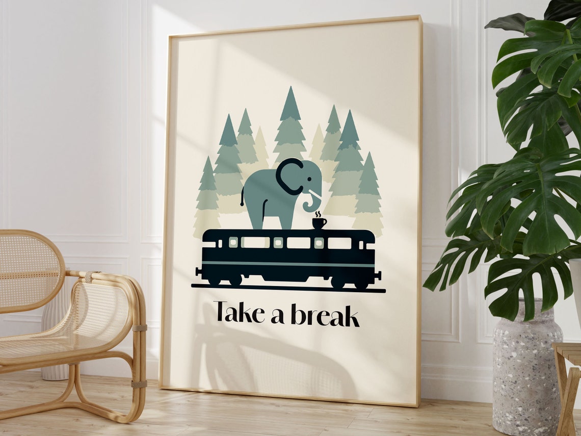 Affirmational Poster Of An Elephant Drinking Coffee On A Train Framed Print For Office Coffee Break Area I Gift For Overworked Friend - Image 2