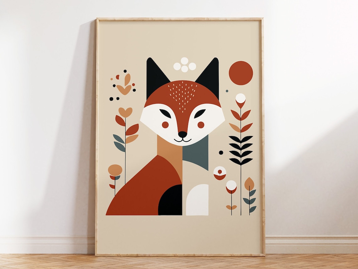Abstract Fox Nursery Art Print, Nordic Kids Room