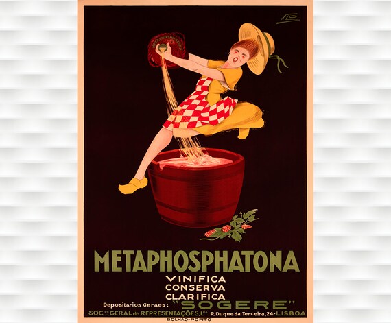 Metaphosphatona Wine Additive Woman Pouring Vat Vintage Ad Poster