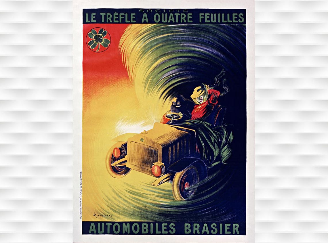 Brasier Automobiles Quatre Feuilles Night Drive Vintage Car Poster