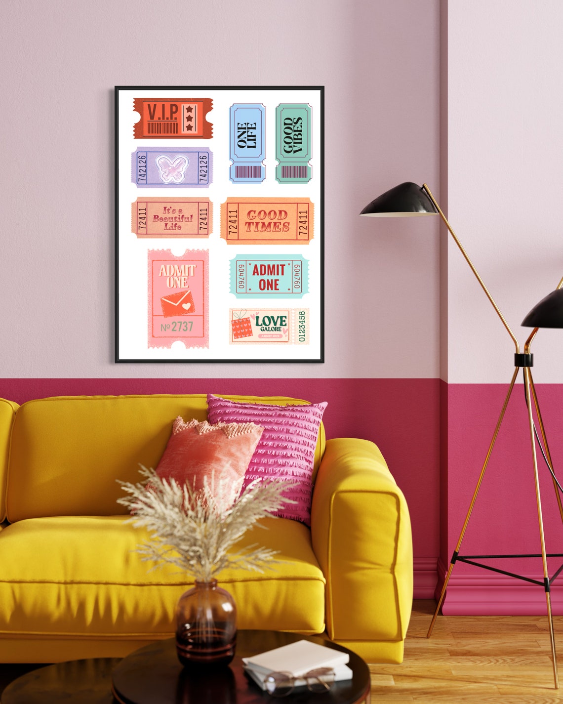 Vintage Ticket Stubs Collection Retro Good Vibes Art Wall Poster - Image 4