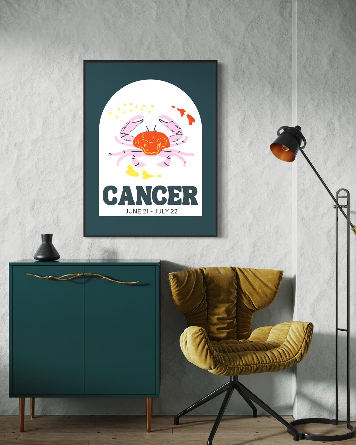 Cancer Zodiac Star Sign Pink Crab June July Astrology Art Poster - Image 2