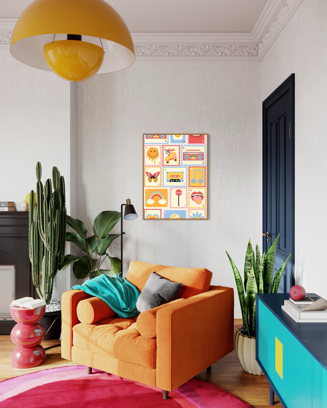 Retro Stamps Collage Groovy Nostalgic Pop Culture Art Poster - Image 3