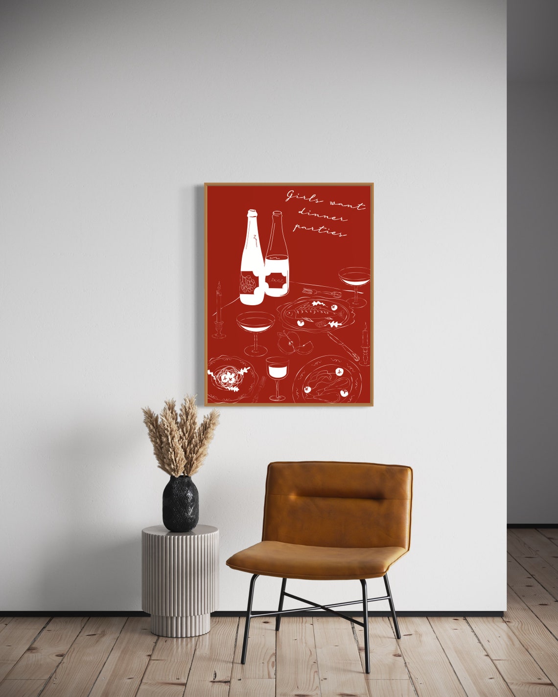 Girls Want Dinner Parties Red Wine Supper Club Line Art Kitchen Poster - Image 2