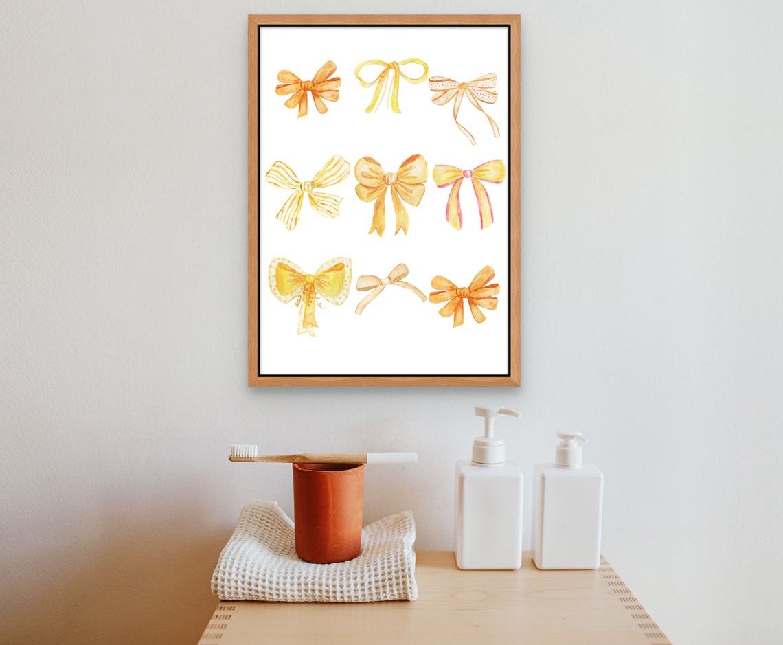 Yellow Watercolor Ribbon Bows Collage Coquette Girly Room Decor Poster - Image 2