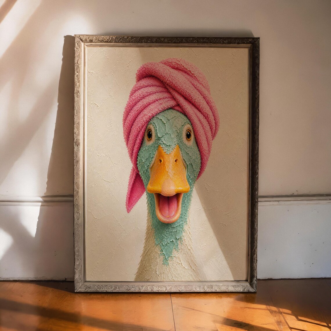 Silly Goose Spa Day Towel Turban Face Mask Funny Animal Poster