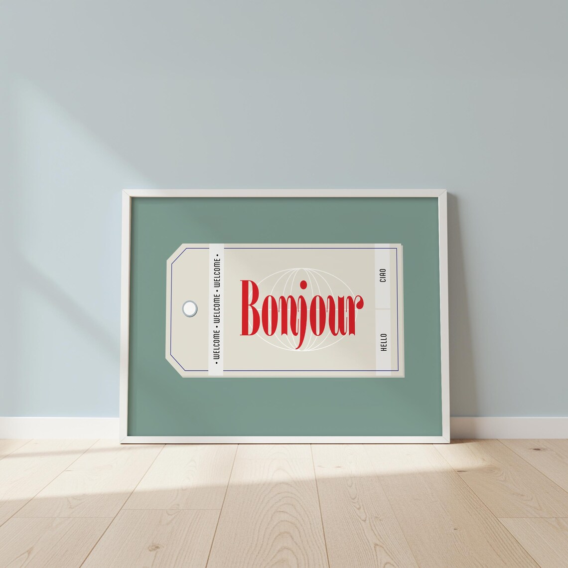 Bonjour French Quote Print Retro Luggage Tag Poster