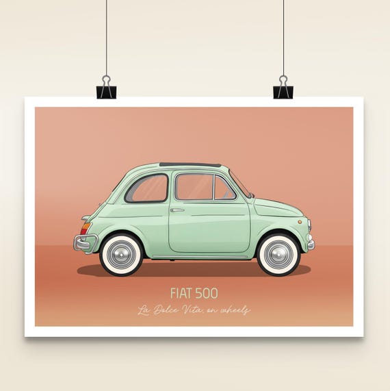 Retro Fiat 500 Illustration Art Print