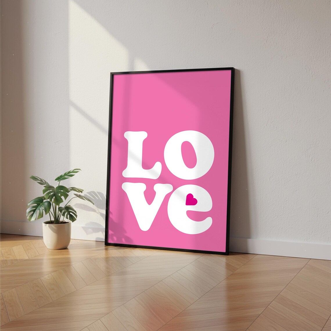 Love Retro Pink Pop Art Typography Poster With Bold Heart Detail