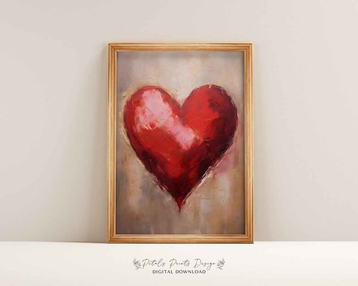 Valentine Heart Watercolor Art Print, Romantic Red Pink