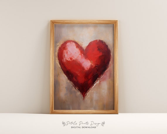 Valentine Heart Watercolor Art Print, Romantic Red Pink