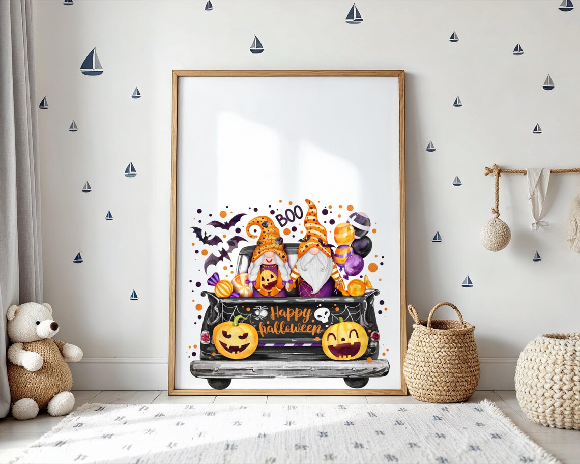 Halloween Gnome Truck Boo Happy Halloween Pumpkins Kids Party Poster