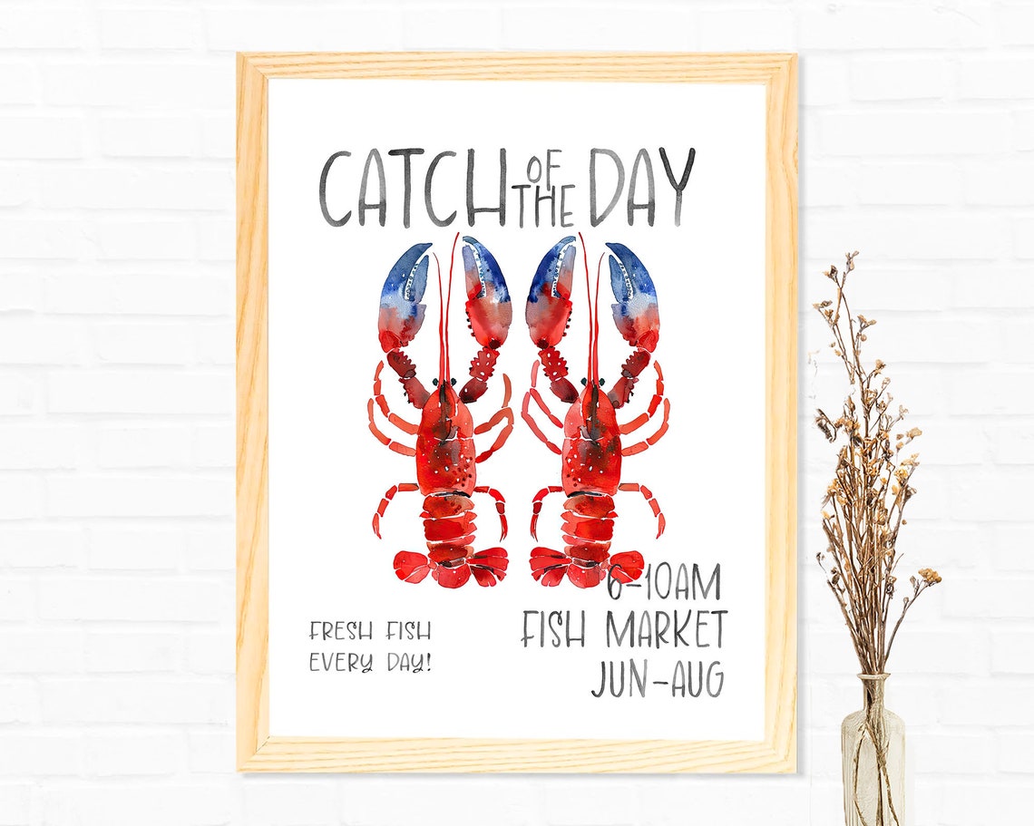 Catch of the Day Lobster Fish Market Coastal Kitchen Decor Poster - Image 3