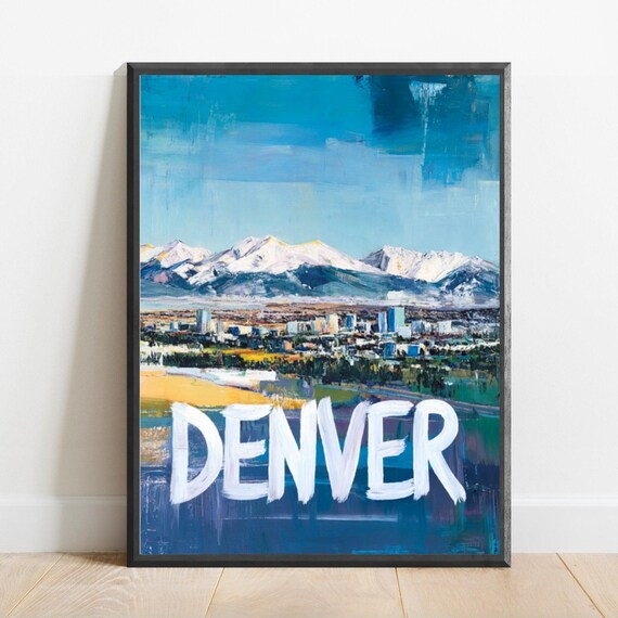 Denver Colorado Skyline With Snowy Rocky Mountains Abstract Poster