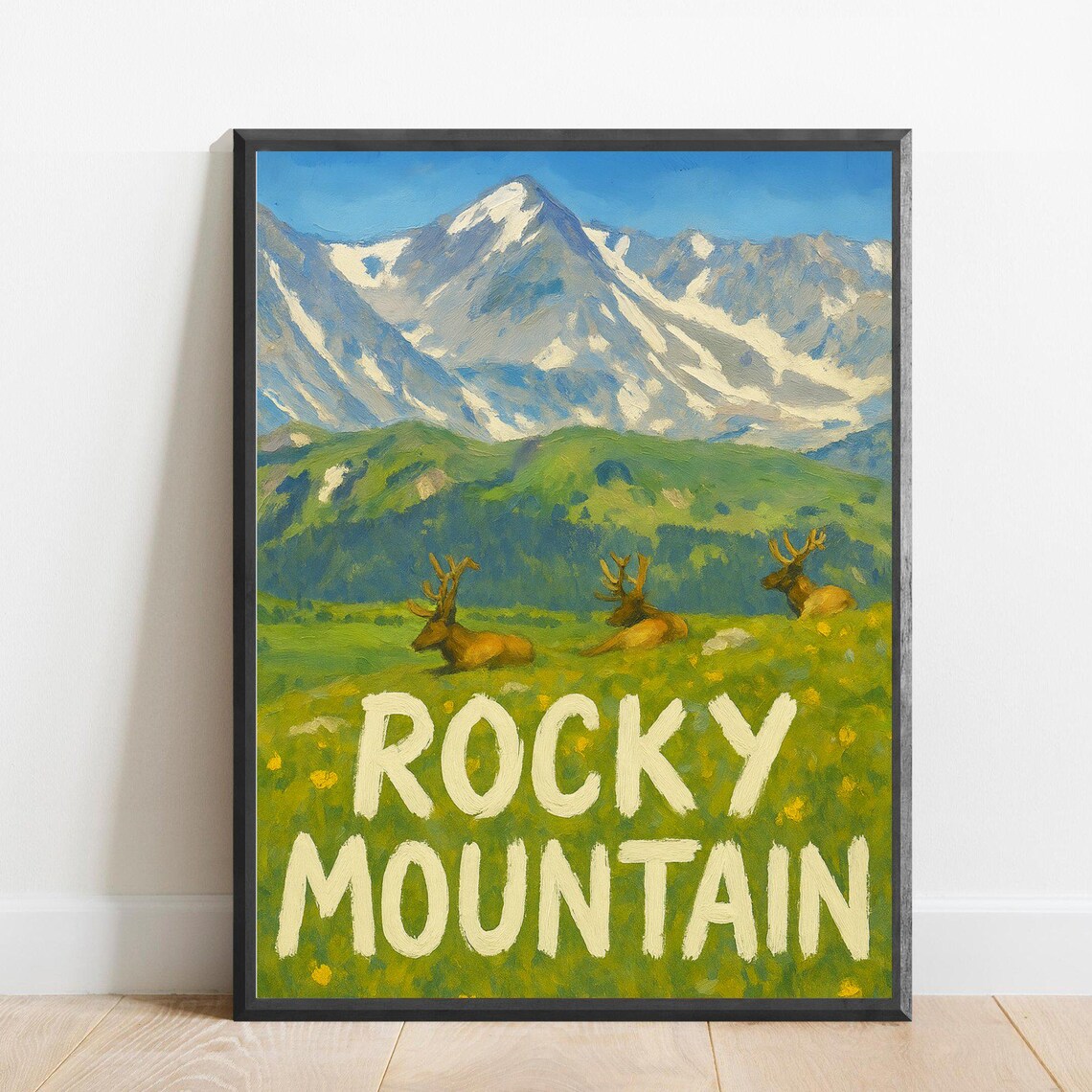Rocky Mountain Elk Resting In Wildflower Meadow Travel Art Poster