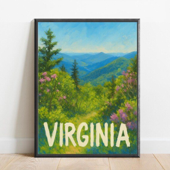 Virginia Blue Ridge Mountains Wildflowers Green Valley Travel Poster