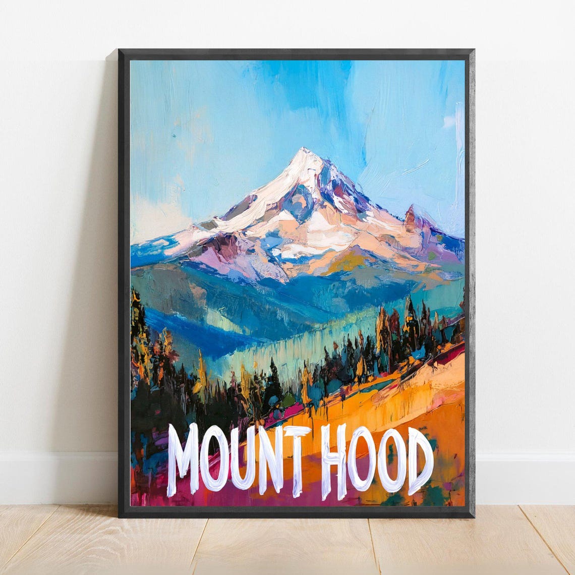 Mount Hood Oregon Snow Peak Autumn Forest Bold Travel Poster