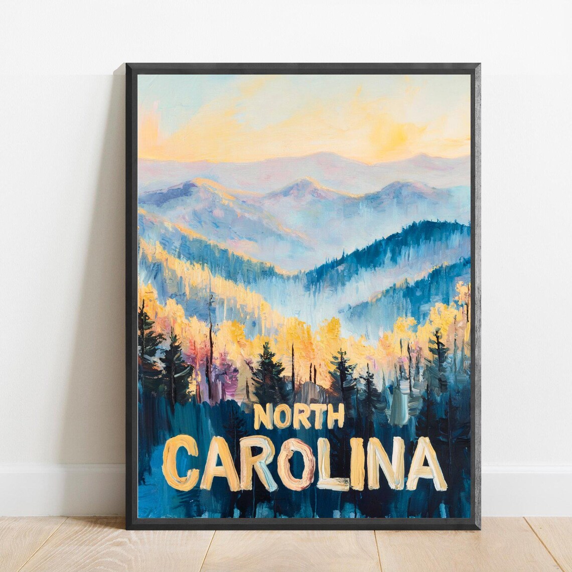 North Carolina Blue Ridge Sunrise Misty Mountains Travel Poster