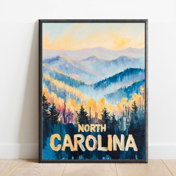 North Carolina Blue Ridge Sunrise Misty Mountains Travel Poster