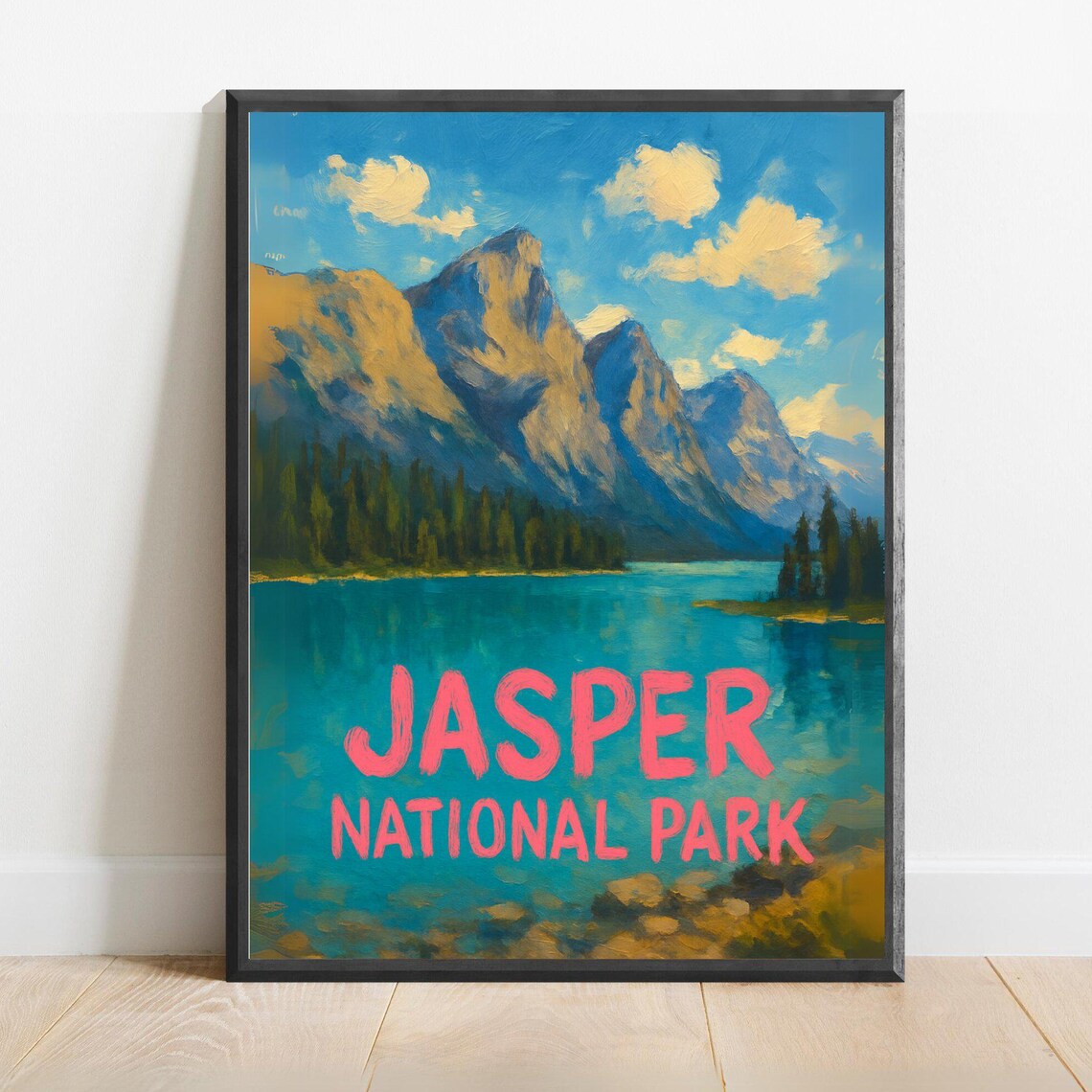 Jasper National Park Turquoise Lake Peaks Canada Travel Poster