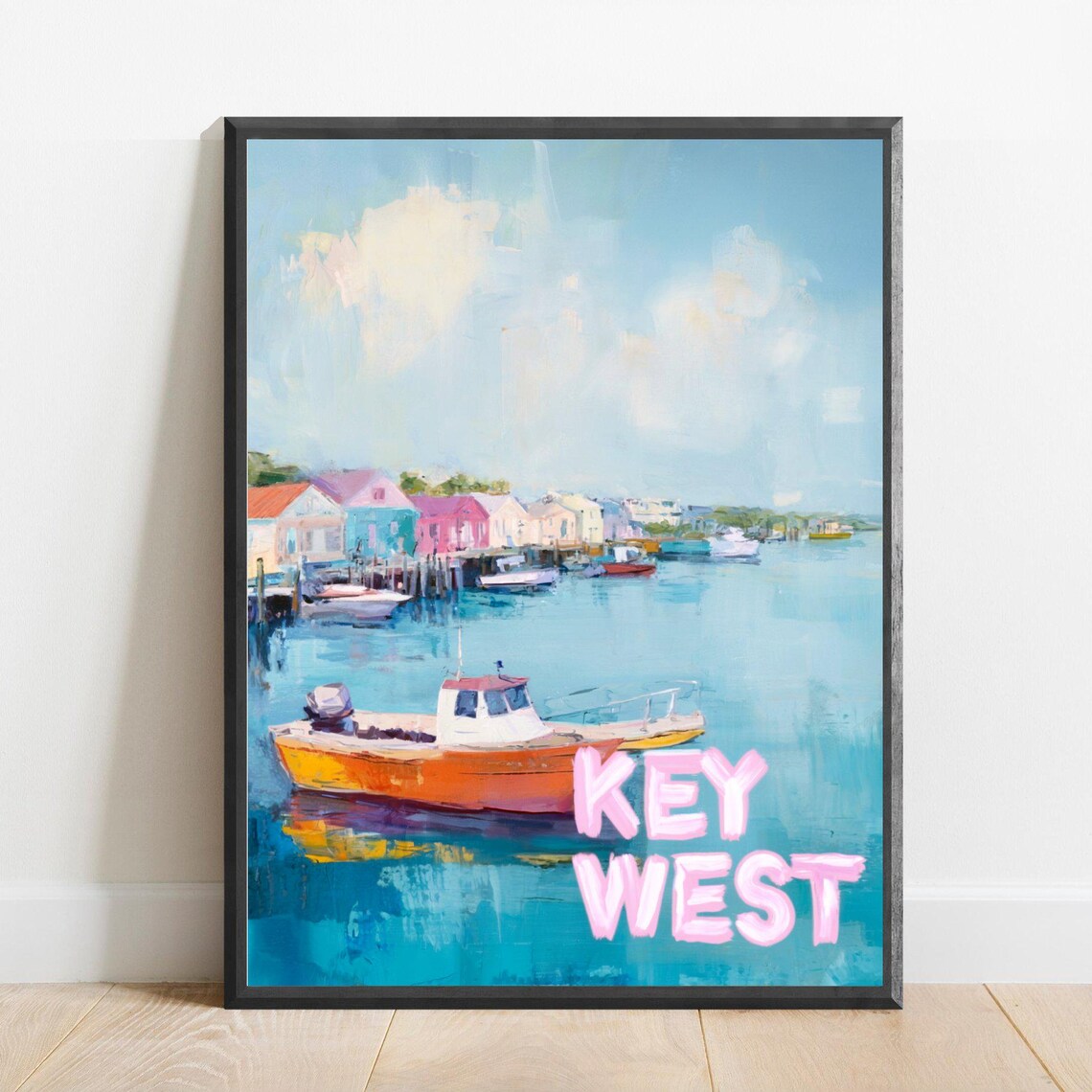 Key West Harbor Pastel Boats Florida Marina Seaside Travel Poster