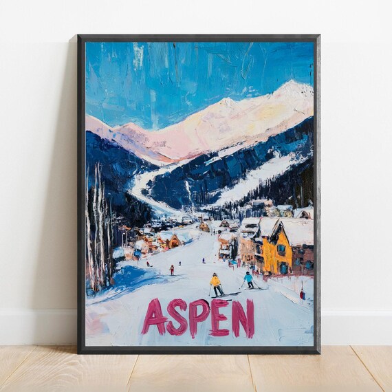 Aspen Ski Slopes Snowy Mountain Winter Resort Colorado Poster