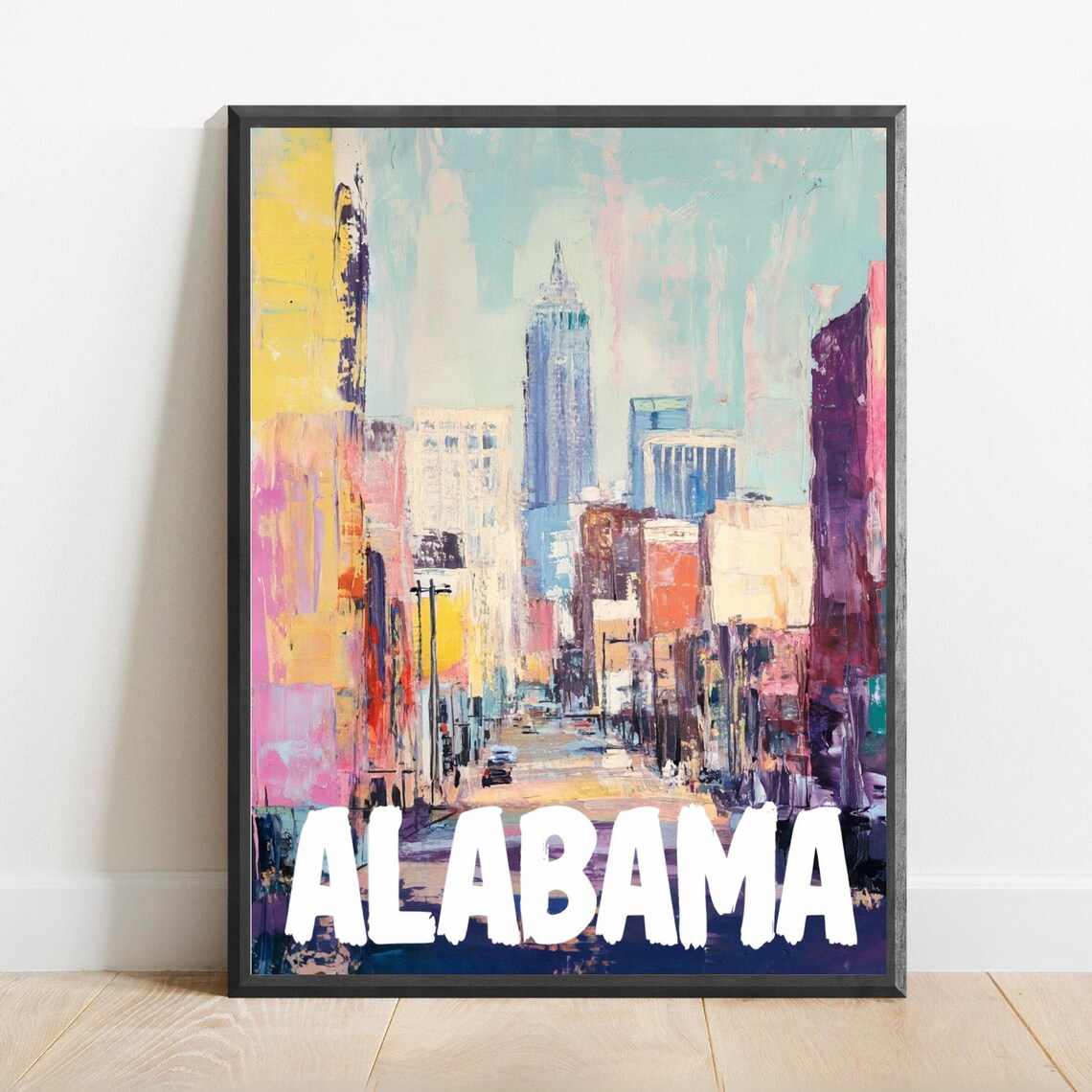 Alabama City Skyline Abstract Urban Landscape Vintage Travel Poster