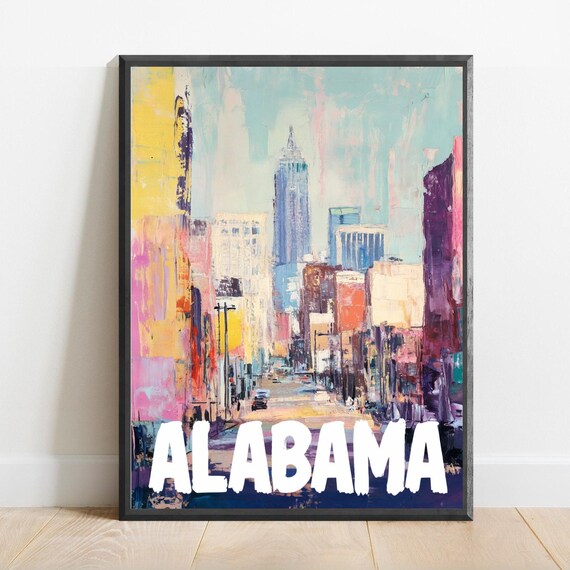 Alabama City Skyline Abstract Urban Landscape Vintage Travel Poster