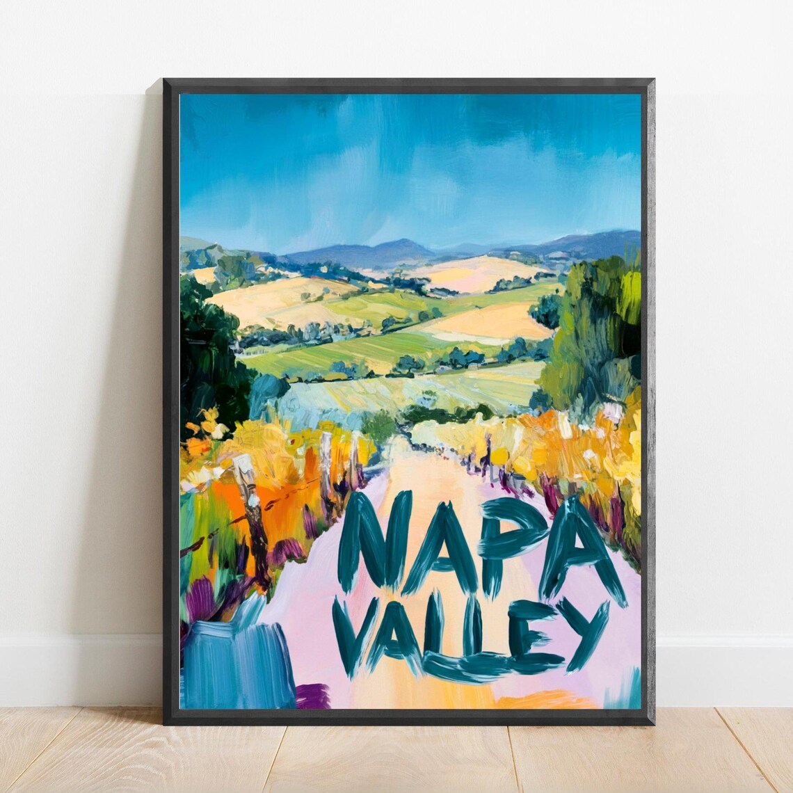 Napa Valley Vineyard Path Among Autumn Vines Hand Lettered Poster